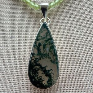 Moss Agate 925 Pendant | Natural Green Inclusion Stone | Pendant Only